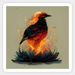 Flame burning bird standing on a blue fire lotus Sticker